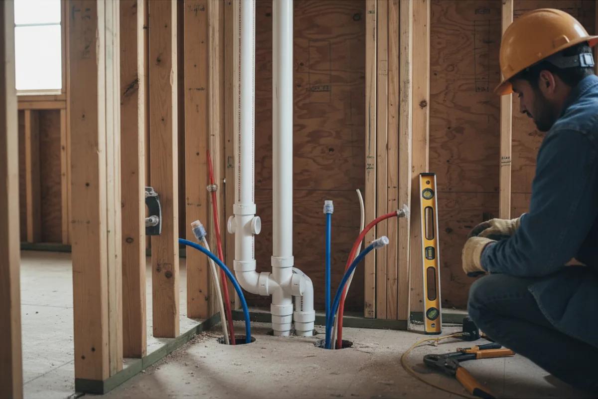 Drain and supply rough-in during Sump Pump Repair in Lutcher
